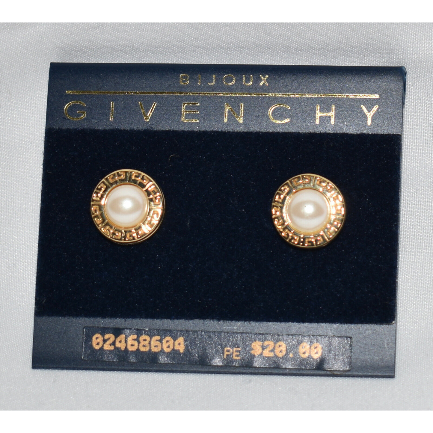 Vintage Givenchy Bijoux Paris Gold & Pearl Medallion Logo Earrings Signed New Old Stock