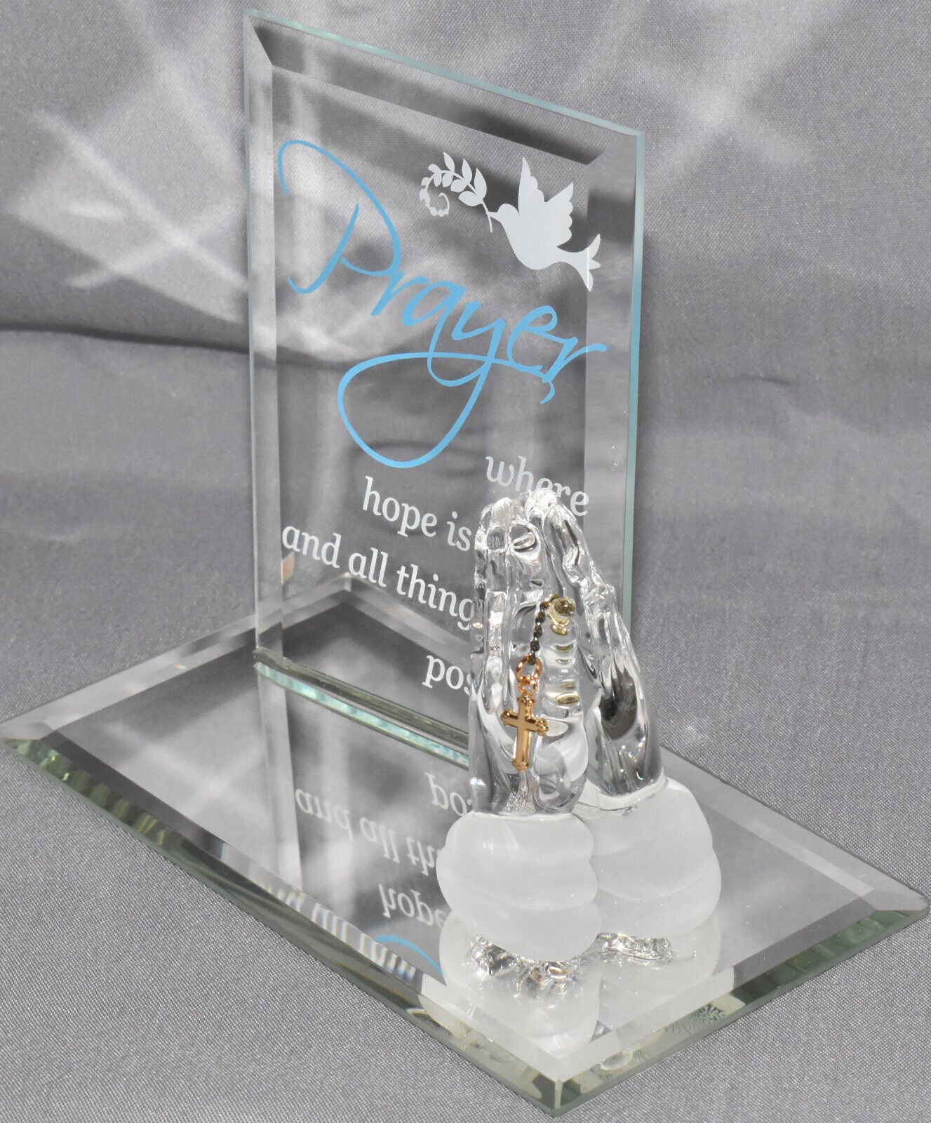 Glass Baron "prayer" Praying Hands Collectible Handcrafted Glass Figurine NIB