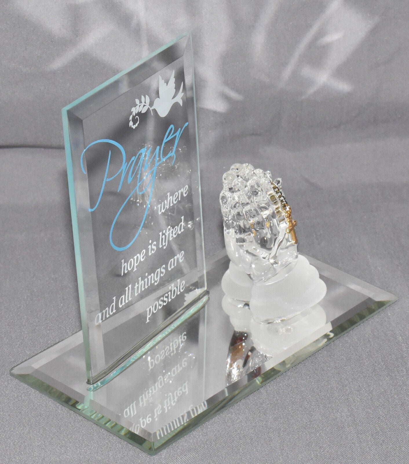 Glass Baron "prayer" Praying Hands Collectible Handcrafted Glass Figurine NIB