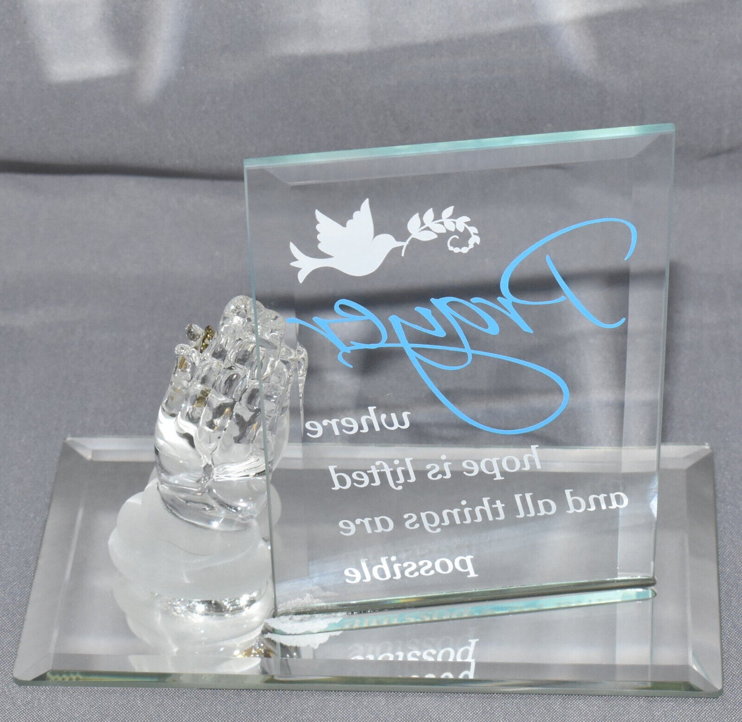 Glass Baron "prayer" Praying Hands Collectible Handcrafted Glass Figurine NIB