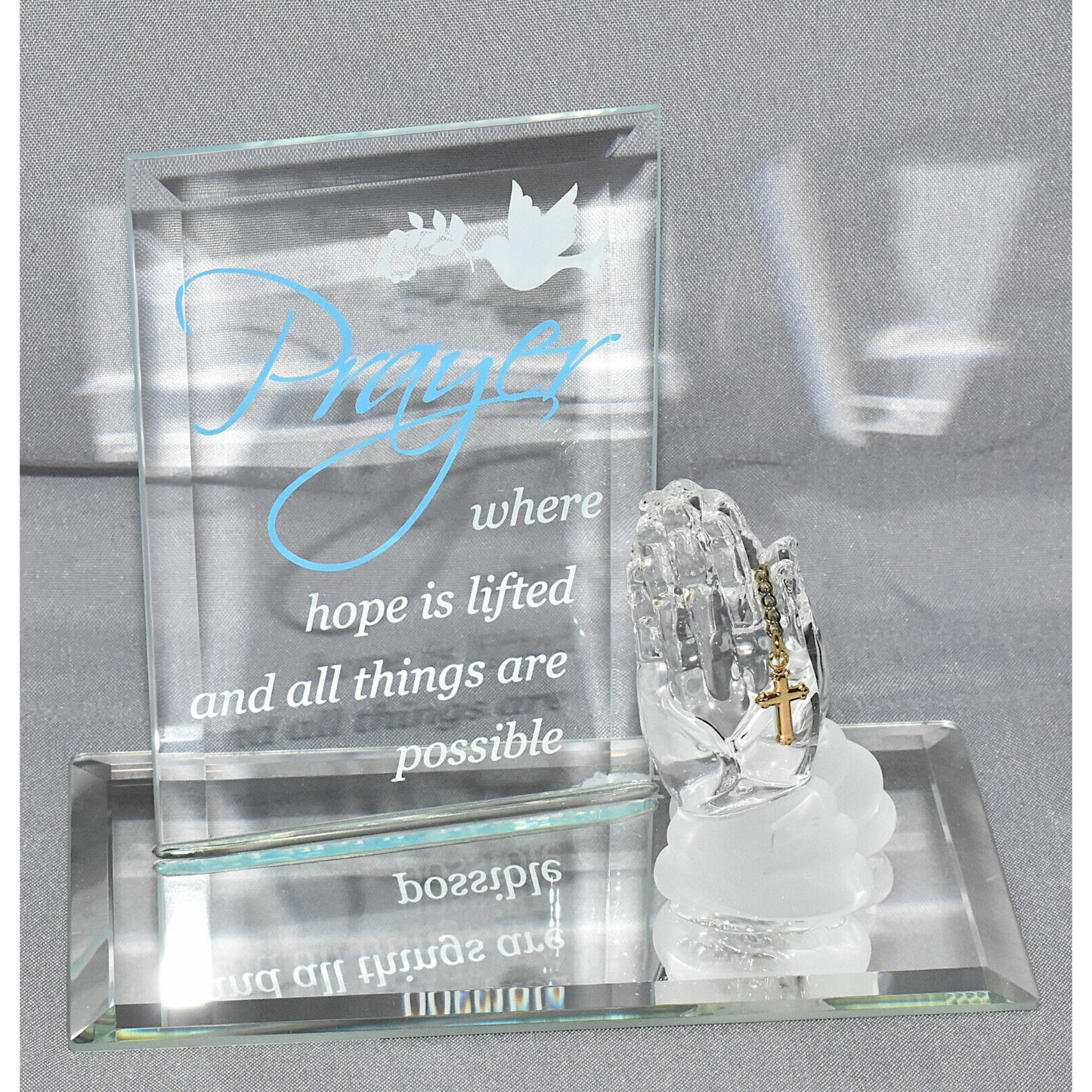 Glass Baron "prayer" Praying Hands Collectible Handcrafted Glass Figurine NIB