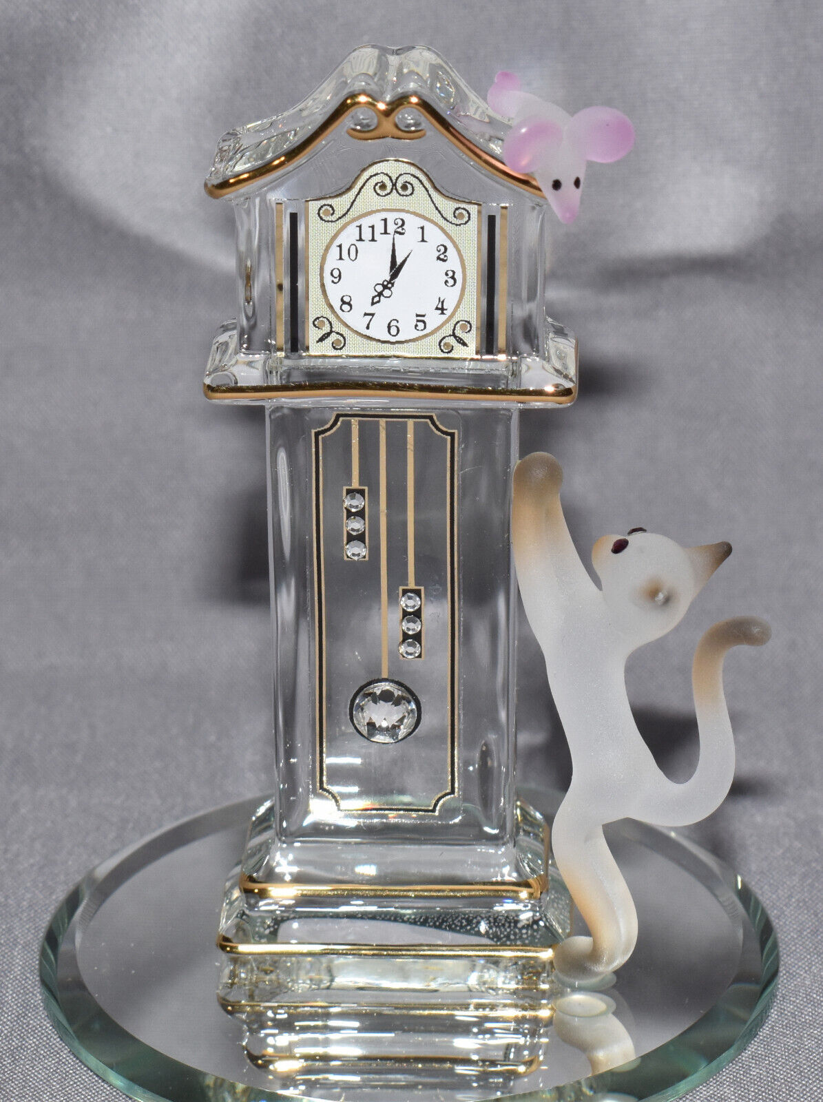 Glass Baron Hickory Dickory Clock Collectible Handcrafted Glass Figurine New