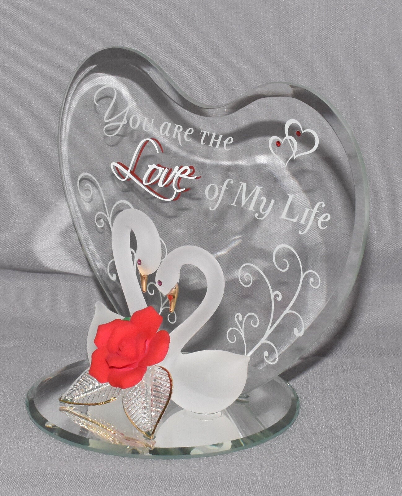 Glass Baron Love Of MY Life Collectible Handcrafted Glass Swans Figurine NIB