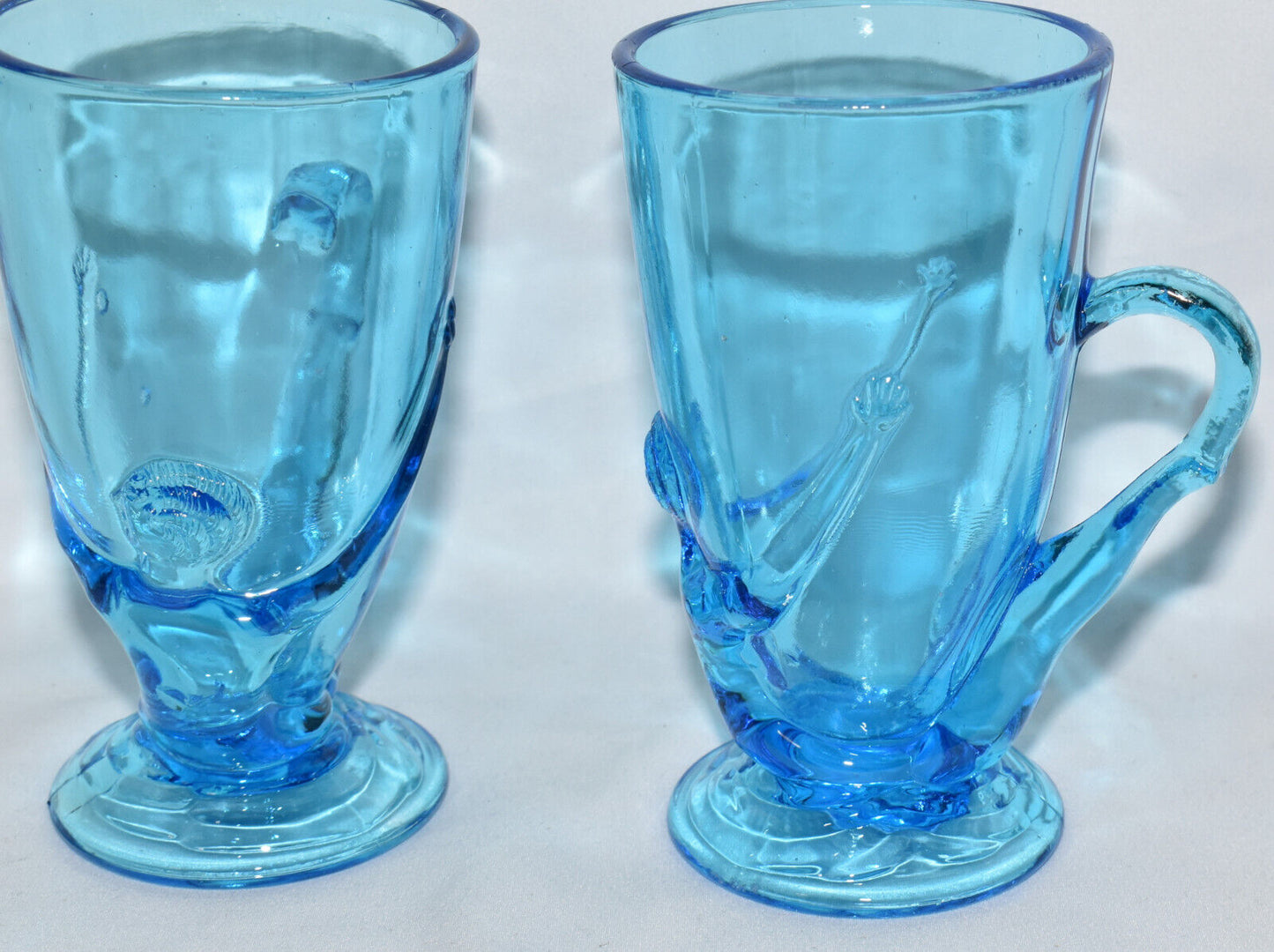 2-Vintage Glass Mugs with Nude Lady Blue Art Glass Cups Mugs Glassware