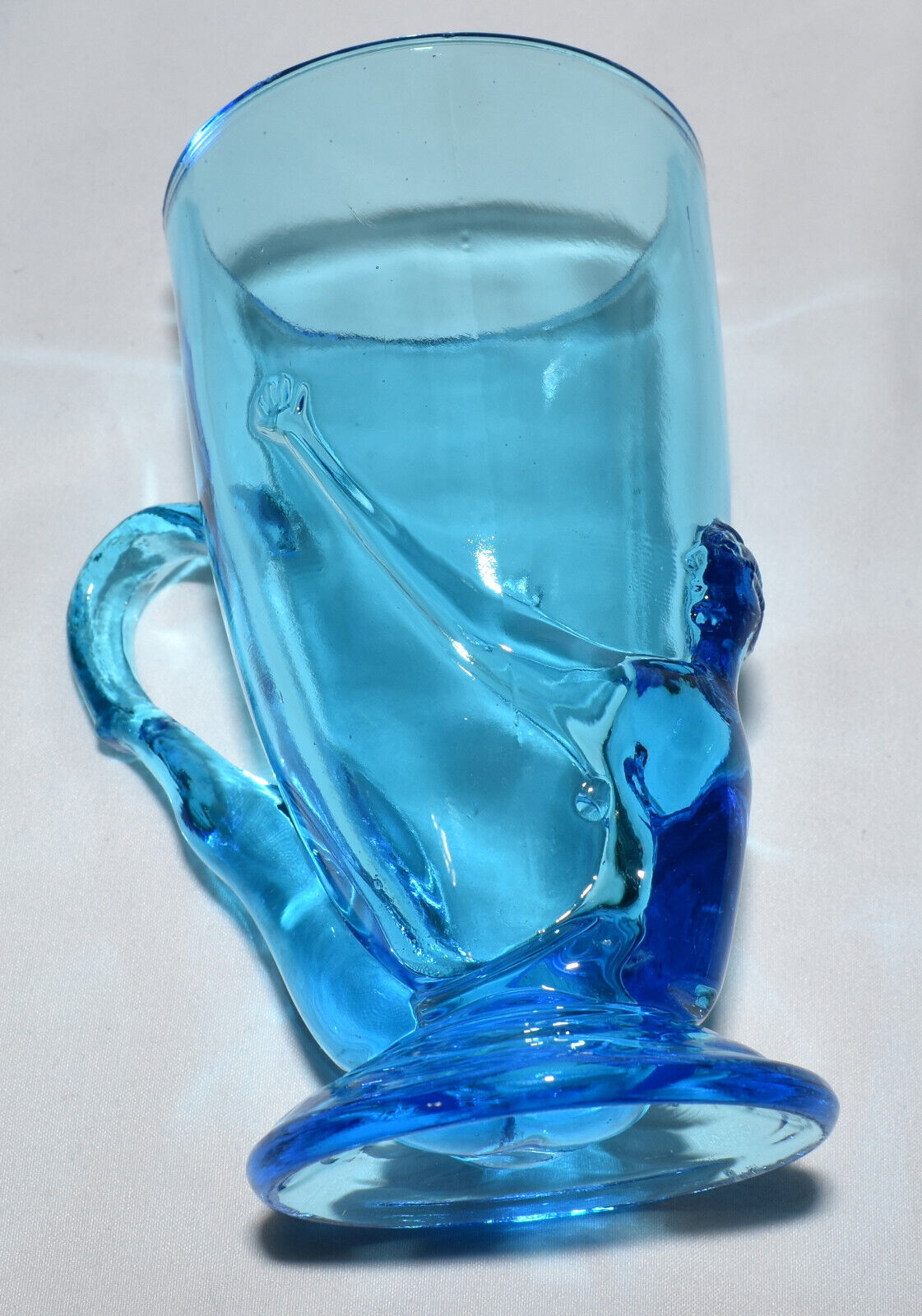 2-Vintage Glass Mugs with Nude Lady Blue Art Glass Cups Mugs Glassware