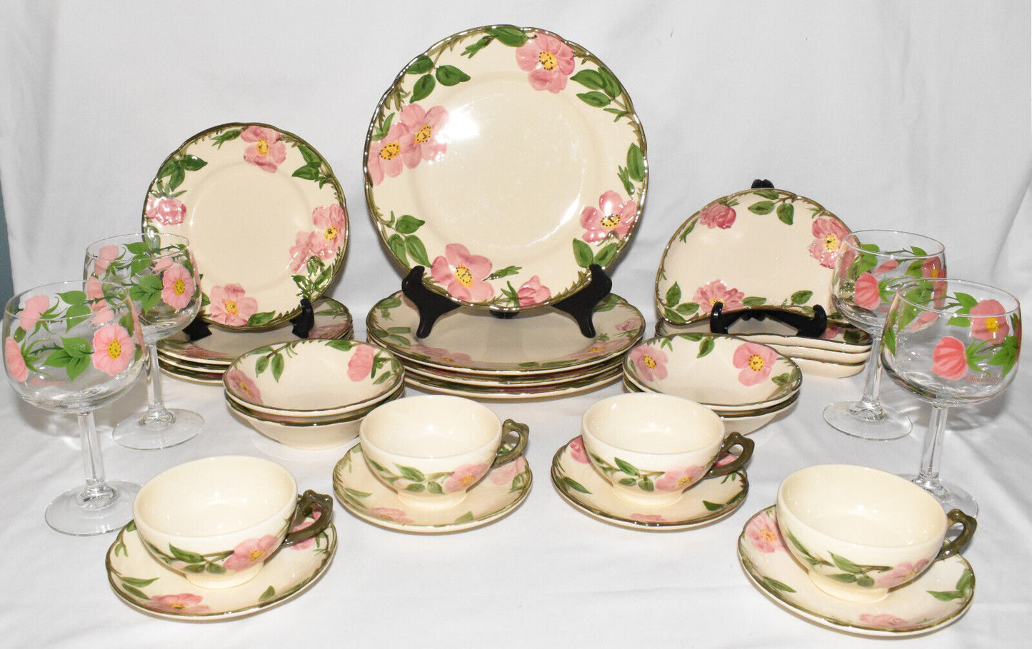 Vintage Franciscan Desert Rose China 28pc Dinnerware Set Plates Bowls Glasses & Cups