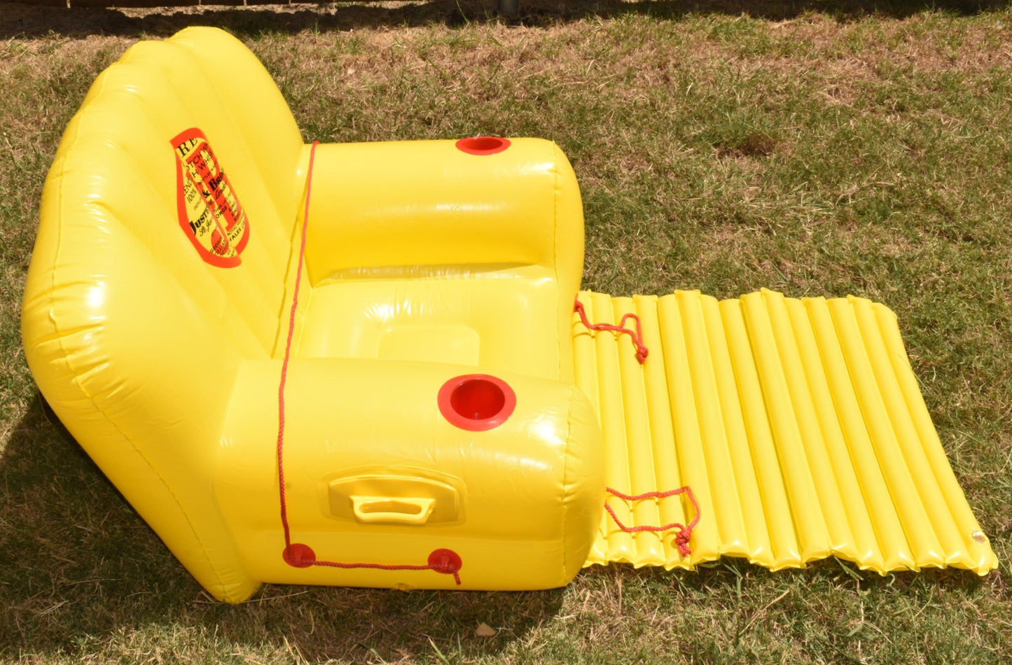 Vintage J&B Inflatable Outdoor Pool Lounge Float w Pump 2 Cup Holders Foot Rest New