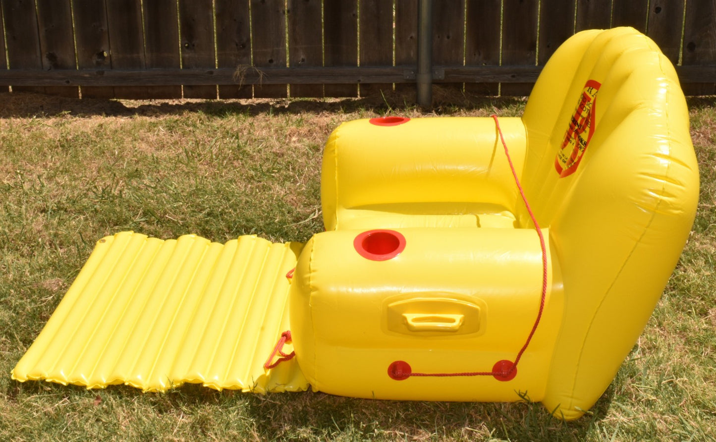 Vintage J&B Inflatable Outdoor Pool Lounge Float w Pump 2 Cup Holders Foot Rest New
