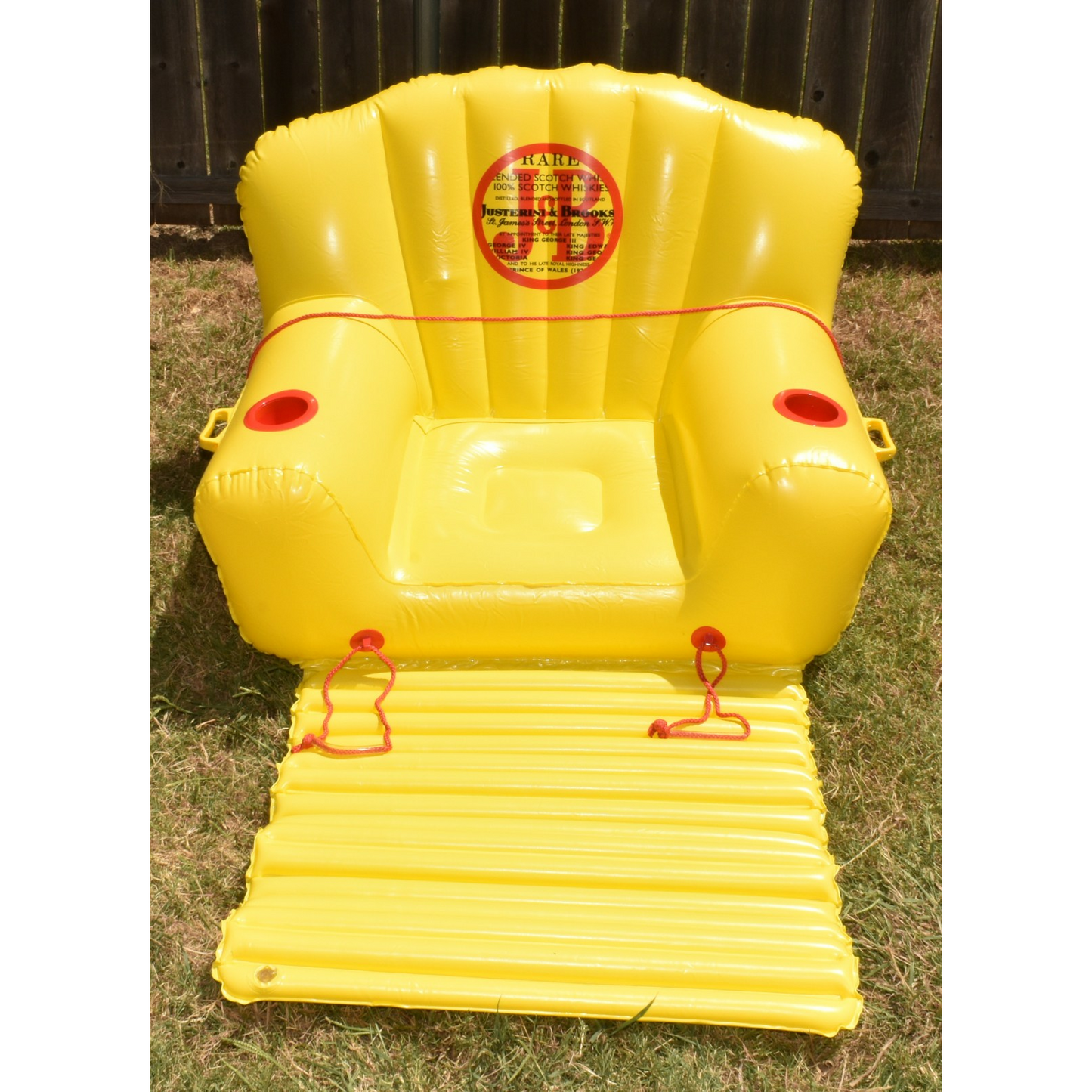 Vintage J&B Inflatable Outdoor Pool Lounge Float w Pump 2 Cup Holders Foot Rest New