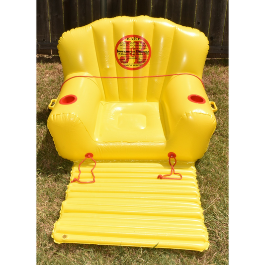 Vintage J&B Inflatable Outdoor Pool Lounge Float w Pump 2 Cup Holders Foot Rest New