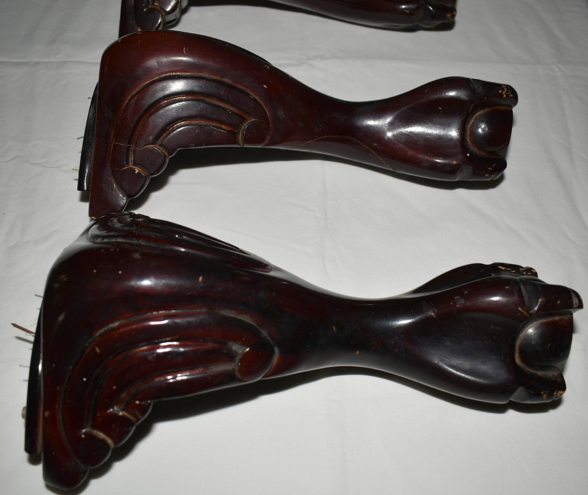 4 Vintage Furniture Legs Ball & Claw Foot Mahogany Stained Table Chair Sofa Legs