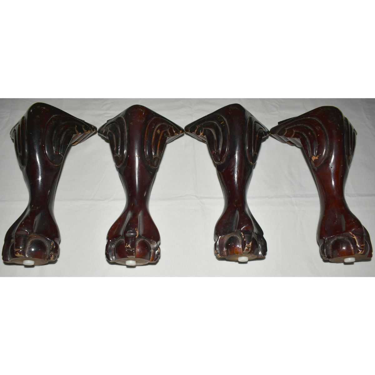 4 Vintage Furniture Legs Ball & Claw Foot Mahogany Stained Table Chair Sofa Legs