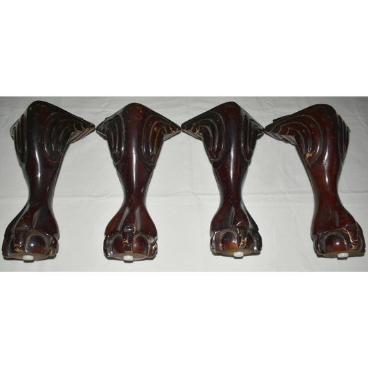 4 Vintage Furniture Legs Ball & Claw Foot Mahogany Stained Table Chair Sofa Legs