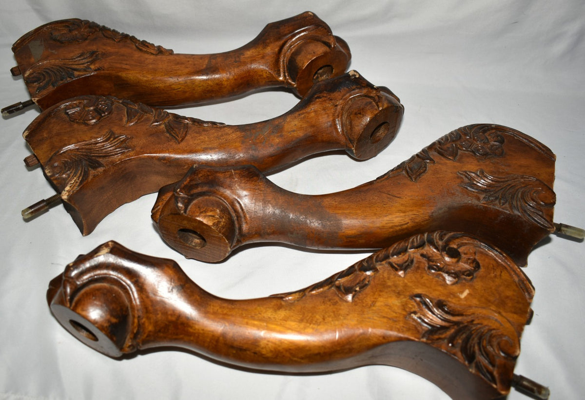 4 Vintage Furniture Legs Ball & Claw Foot Walnut Stained Table Chair Sofa Legs