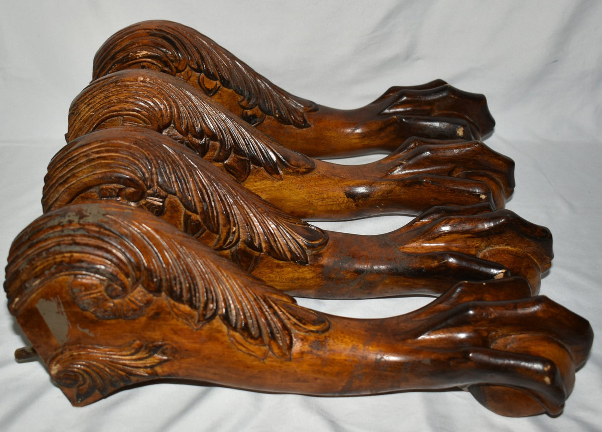 4 Vintage Furniture Legs Ball & Claw Foot Walnut Stained Table Chair Sofa Legs