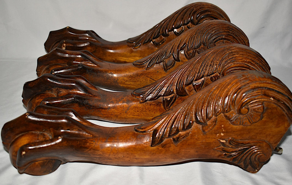 4 Vintage Furniture Legs Ball & Claw Foot Walnut Stained Table Chair Sofa Legs