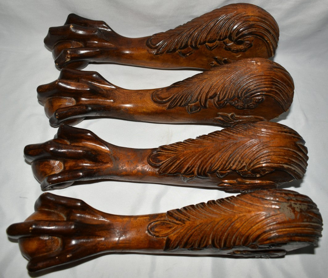 4 Vintage Furniture Legs Ball & Claw Foot Walnut Stained Table Chair Sofa Legs