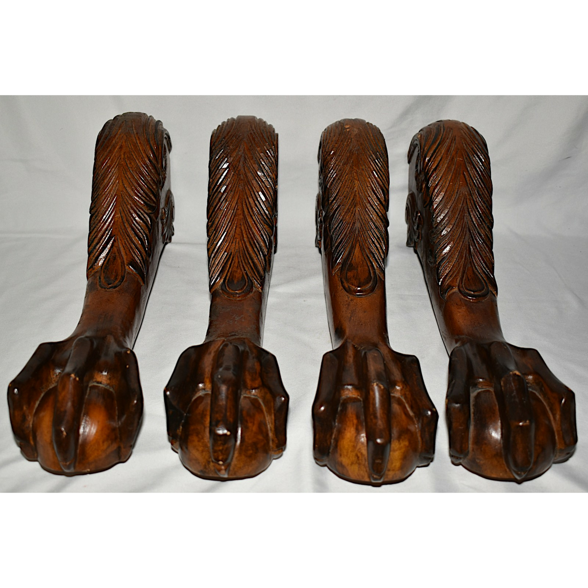 4 Vintage Furniture Legs Ball & Claw Foot Walnut Stained Table Chair Sofa Legs