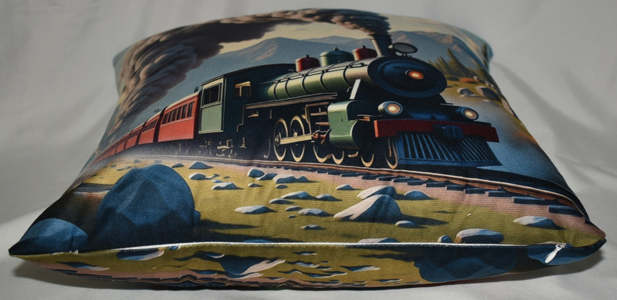 Accent Throw Pillows Blue Train Pillow Slip Cover 18" x 18" New **cover Only**