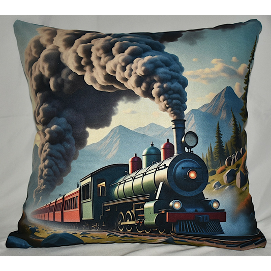Accent Throw Pillows Blue Train Pillow Slip Cover 18" x 18" New **cover Only**
