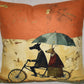 Accent Throw Pillows Dogs on a Bike Pillow Slip Cover 18" x 18" New *cover Only*