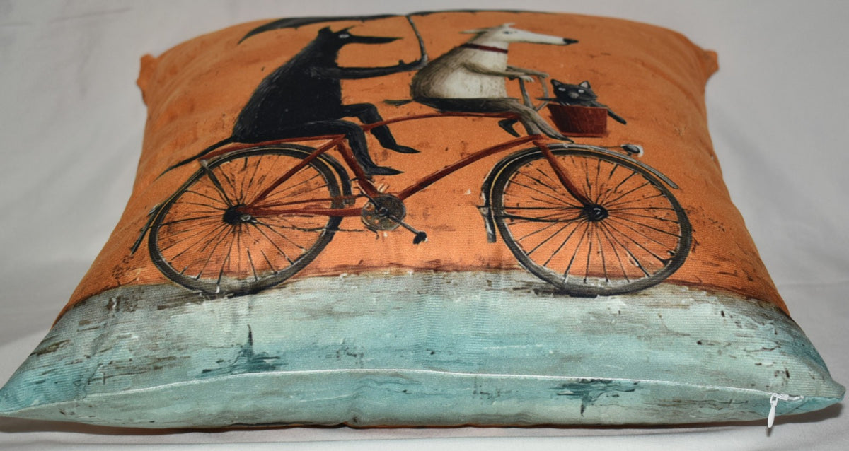 Accent Throw Pillows Dogs on Bike Pillow Slip Cover 18" x 18" New *cover Only*