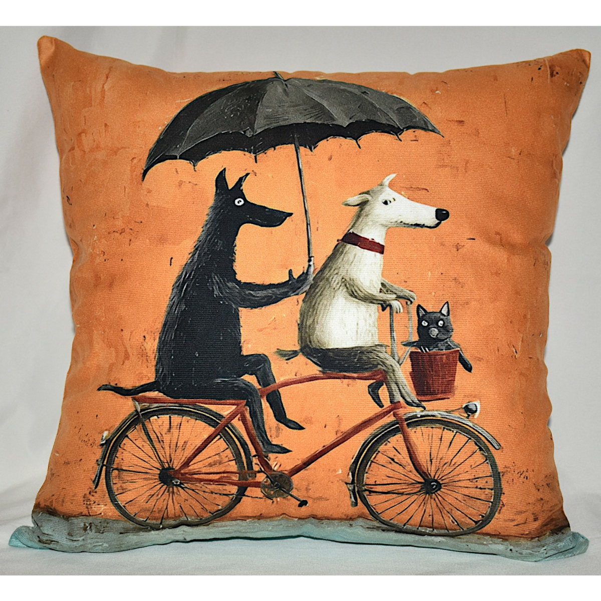 Accent Throw Pillows Dogs on Bike Pillow Slip Cover 18" x 18" New *cover Only*
