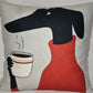 Accent Throw Pillows Dog w Coffee Pillow Slip Cover 18" x 18" New *cover Only*