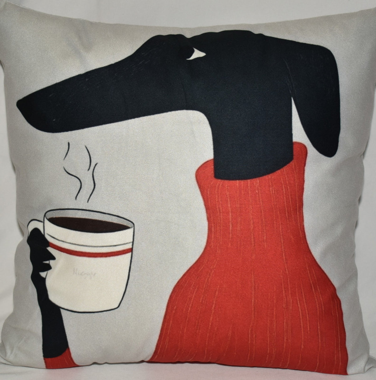 Accent Throw Pillows Dog w Coffee Pillow Slip Cover 18" x 18" New *cover Only*