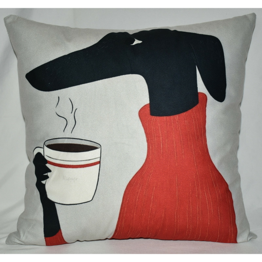 Accent Throw Pillows Dog w Coffee Pillow Slip Cover 18" x 18" New *cover Only*