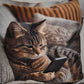 Accent Throw Pillows Cat w Cell Phone Pillow Slip Cover 18x18 New *cover Only*