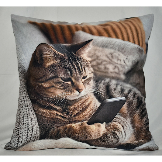 Accent Throw Pillows Cat w Cell Phone Pillow Slip Cover 18x18 New *cover Only*