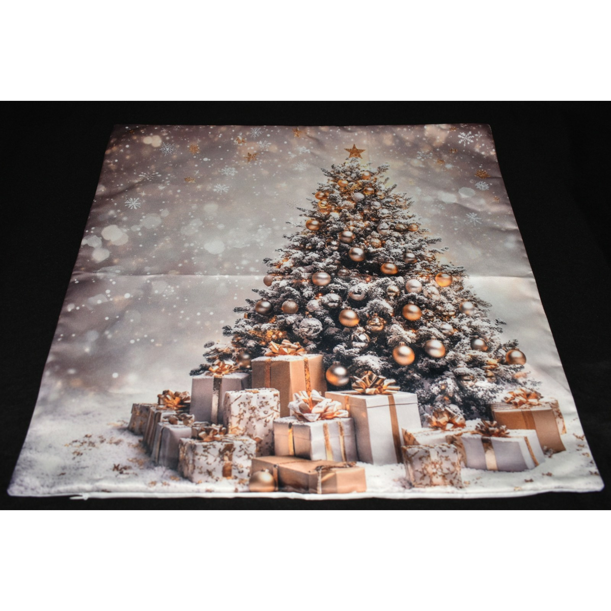 Christmas Pillow Slip Cover 18x18 Slvr Gold Wht Xmas Tree & Presents Pillow Slip