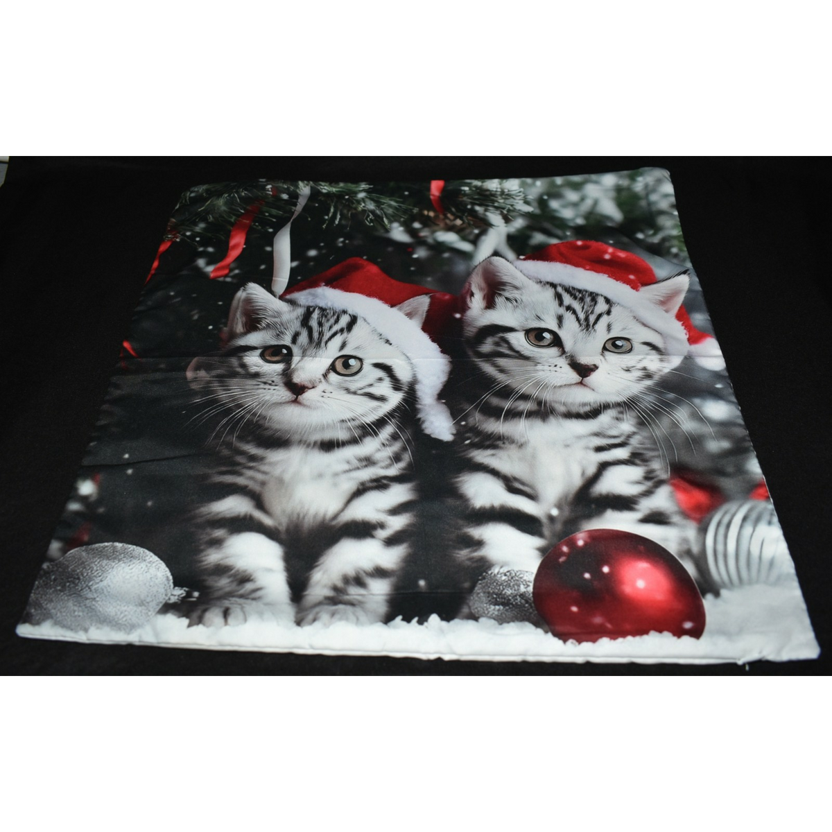 Cats Christmas Pillow Slip Cover 18x18 Black & White Cats with Hats Pillow Cover