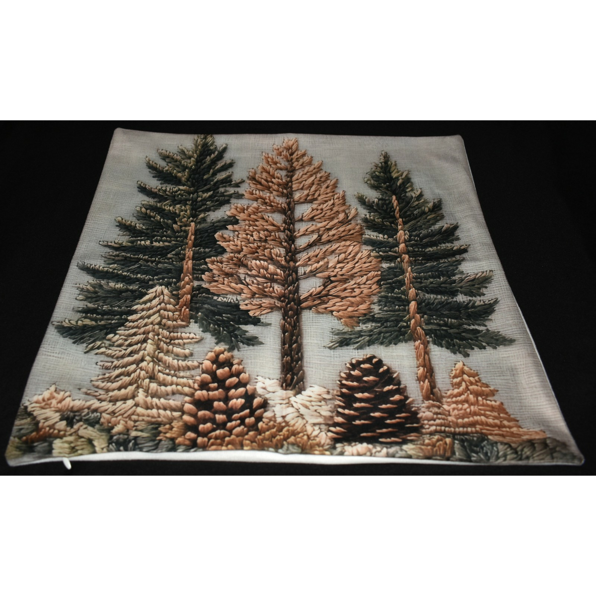 Christmas Pillow Slip Cover 18x18 Green Brown Pine Trees & Pinecones Pillow Slip