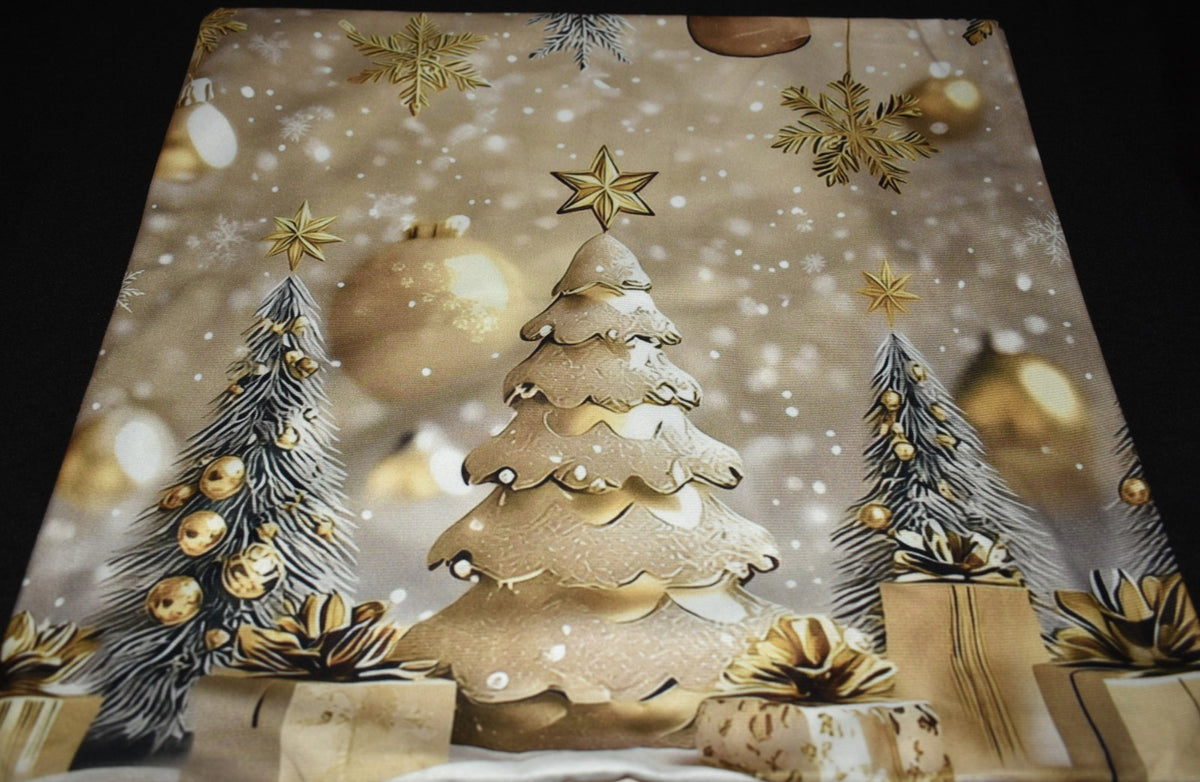 Christmas Pillow Slip Cover 18x18 Gold White Xmas Trees & Gifts Pillow Cover