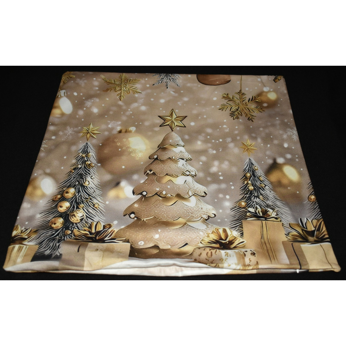 Christmas Pillow Slip Cover 18x18 Gold White Xmas Trees & Gifts Pillow Cover