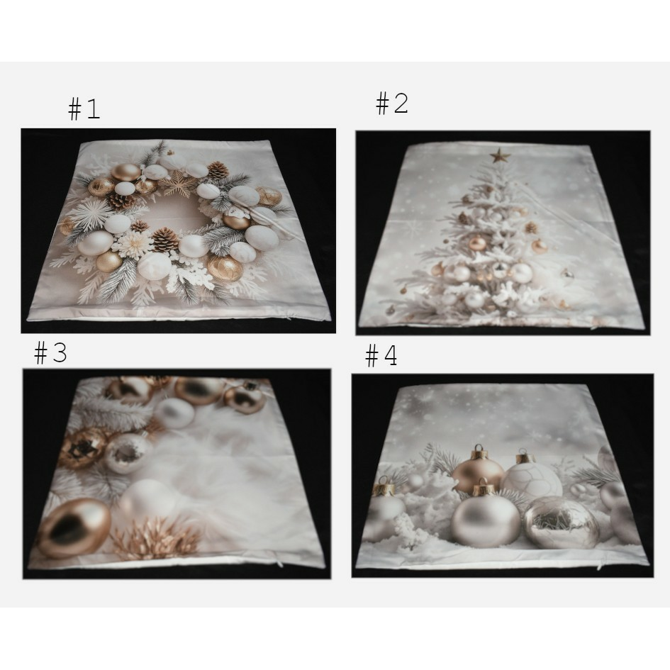 Christmas Pillow Slip Covers 18x18 Gold Ivory Taupe Xmas Wreath Tree Ornaments