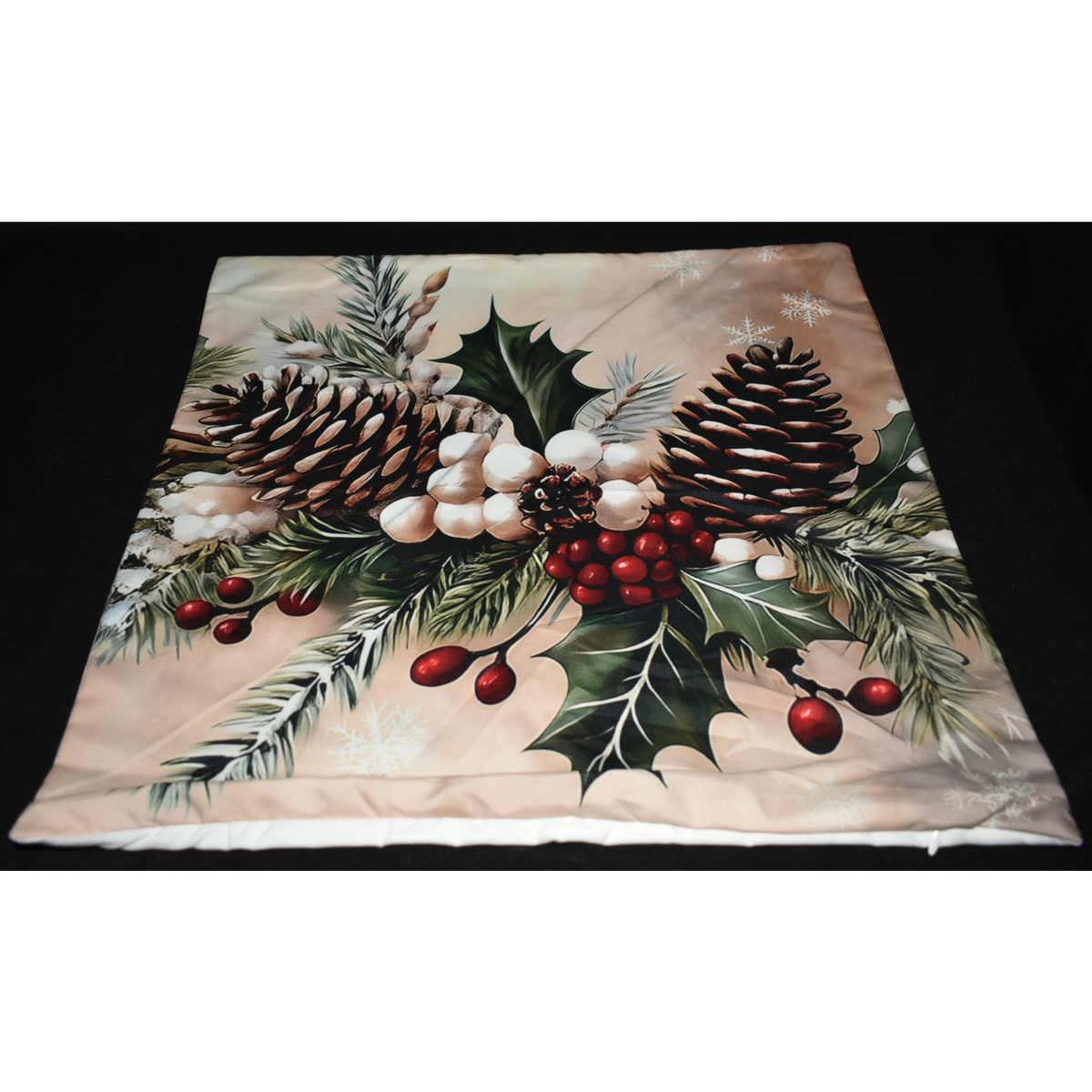 Christmas Pillow Slip Cover Pinecones & Holly Green Brown Red Pillow Cover New