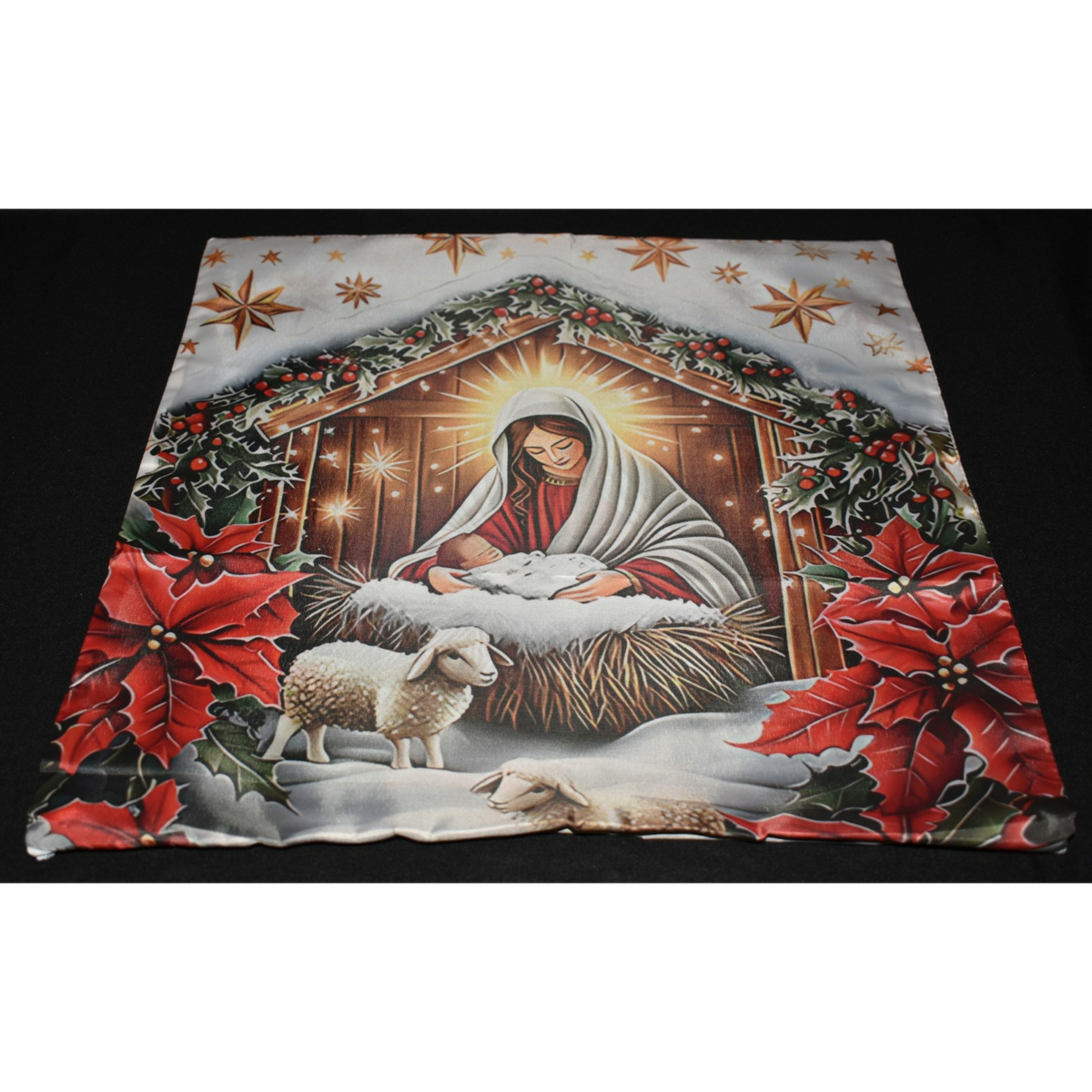 Nativity Christmas Pillow Slip Cover Mary & Jesus Lambs Pillow Cover 18x18 New