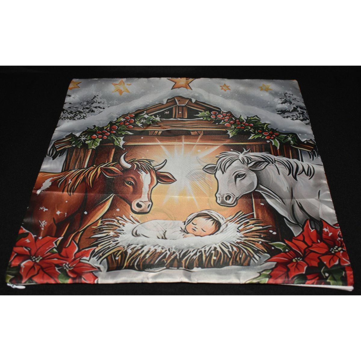 Nativity Christmas Pillow Slip Cover Jesus in the Manger Pillow Cover 18x18 New