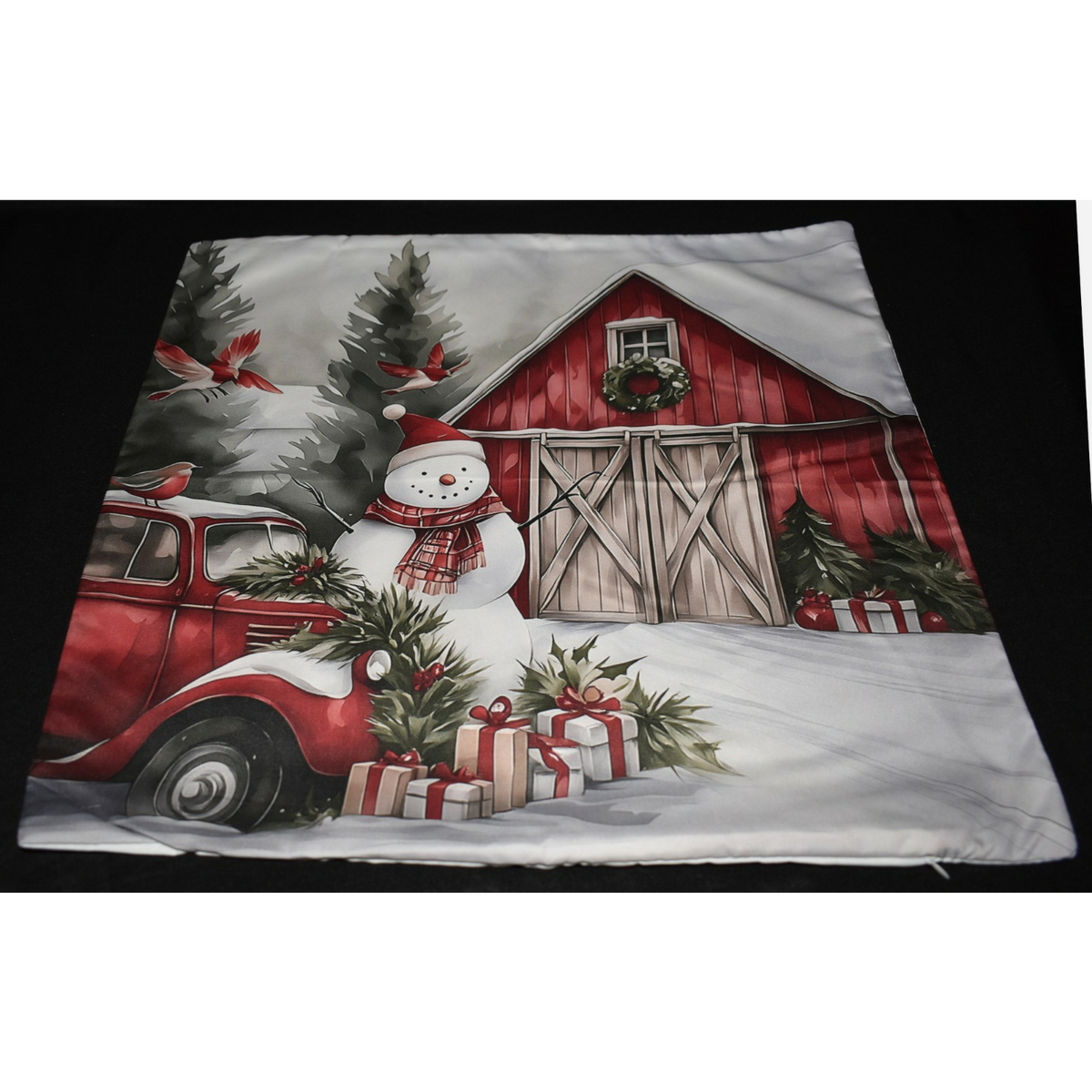 Christmas Pillow Slip Cover Barn Birds Snowman Red Truck Pillow Cover 18x18 New