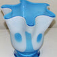 Vintage Cased Glass Handkerchief Vase Blue White Hand Blown Glass Mid Century