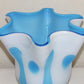 Vintage Cased Glass Handkerchief Vase Blue White Hand Blown Glass Mid Century