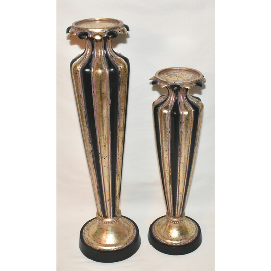Vintage Art Deco Style Candlesticks Holders 2pc Black Gold Pillar Candle Stands 19"