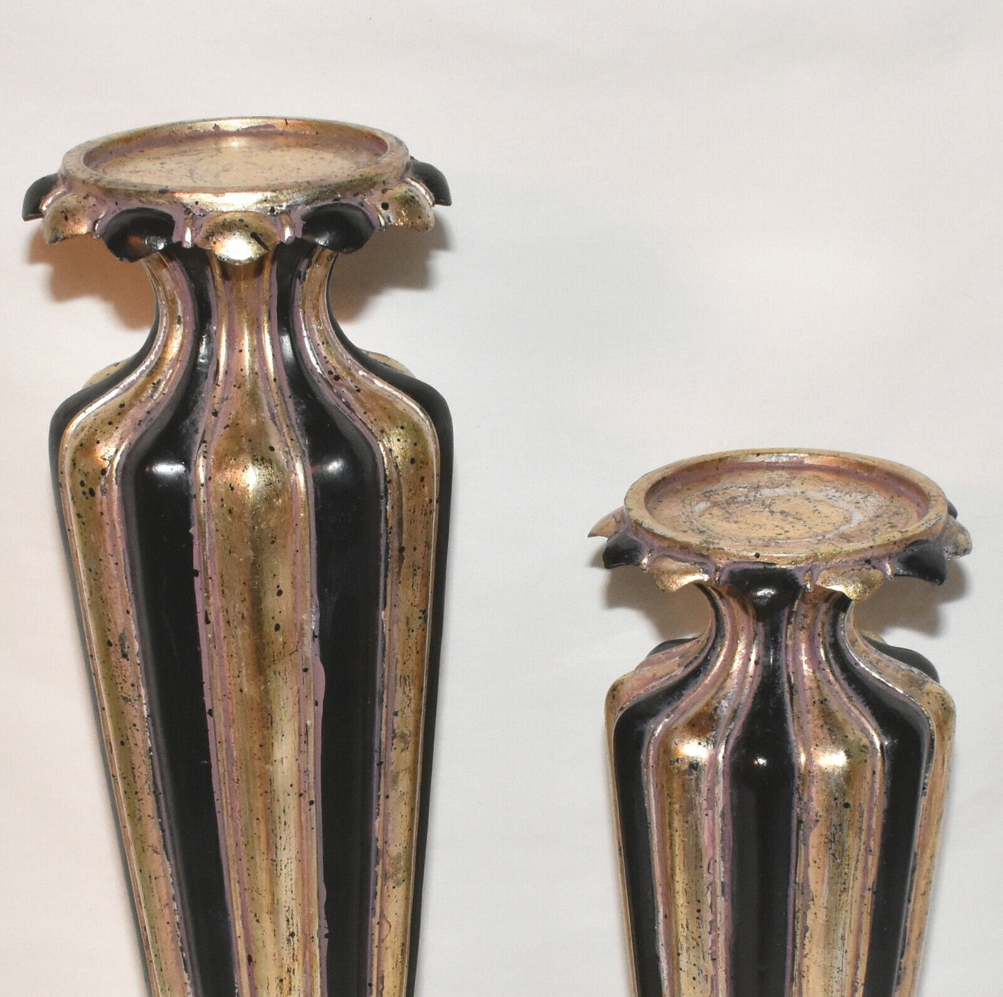 Vintage Art Deco Style Candlesticks Holders 2pc Black Gold Pillar Candle Stands 19"