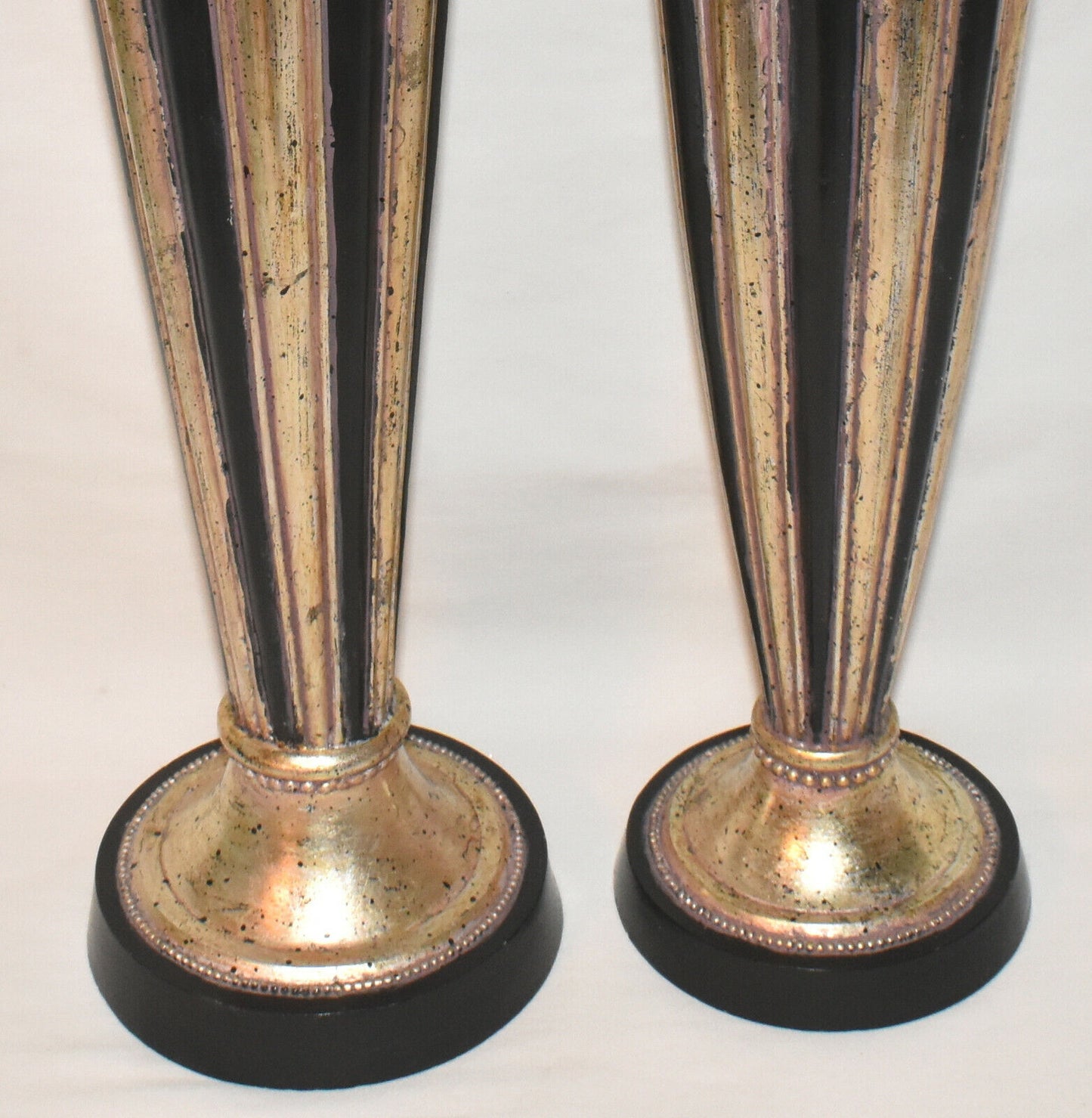 Vintage Art Deco Style Candlesticks Holders 2pc Black Gold Pillar Candle Stands 19"