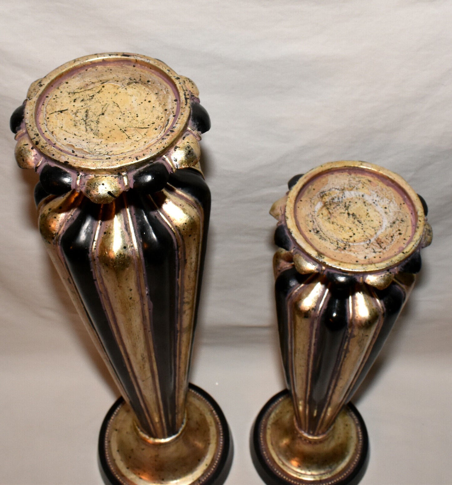 Vintage Art Deco Style Candlesticks Holders 2pc Black Gold Pillar Candle Stands 19"