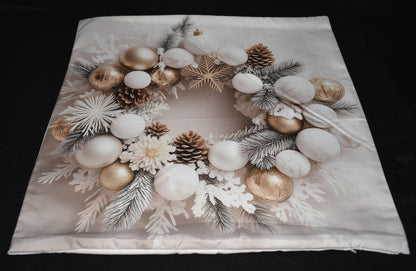 Christmas Pillow Slip Covers 18x18 Gold Ivory Taupe Xmas Wreath Tree Ornaments
