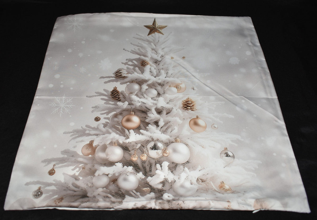 Christmas Pillow Slip Covers 18x18 Gold Ivory Taupe Xmas Wreath Tree Ornaments